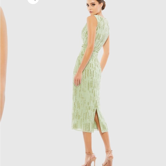 MAC DUGGAL Abstract Beaded Sleeveless Midi Sheath Dress NEW Size 10 Sage Green. - Picture 3 of 14